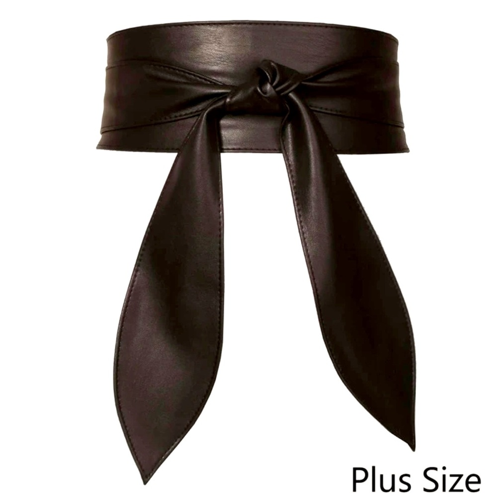 Wide Asia Inspired Obi Black Belt Faux Leather